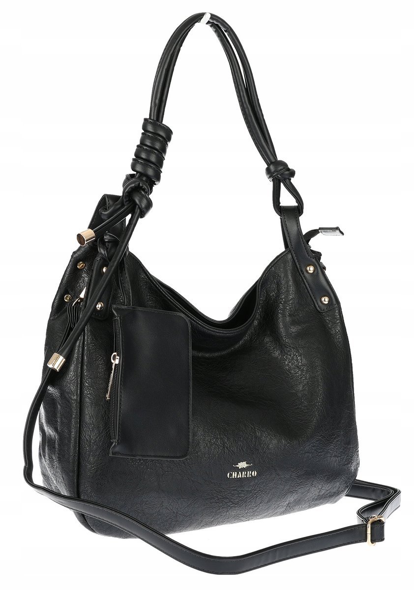 Torebka Damska CHARRO Shopperka Pojemna A4 Modna Torba Worek CH3318 Czarna
