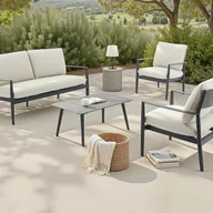 Meble ogrodowe - Zestaw mebli ogrodowych z aluminium: Kanapa 2-osobowa, 2 fotele i 1 stolik kawowy - Antracytowy z beżowymi poduszkami - TAVINYA od MYLIA - miniaturka - grafika 1