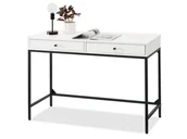 Biurka - Funkcjonalne Biurko Z Szufladami Kalan Białe Drewno Czarny Stelaż - miniaturka - grafika 1