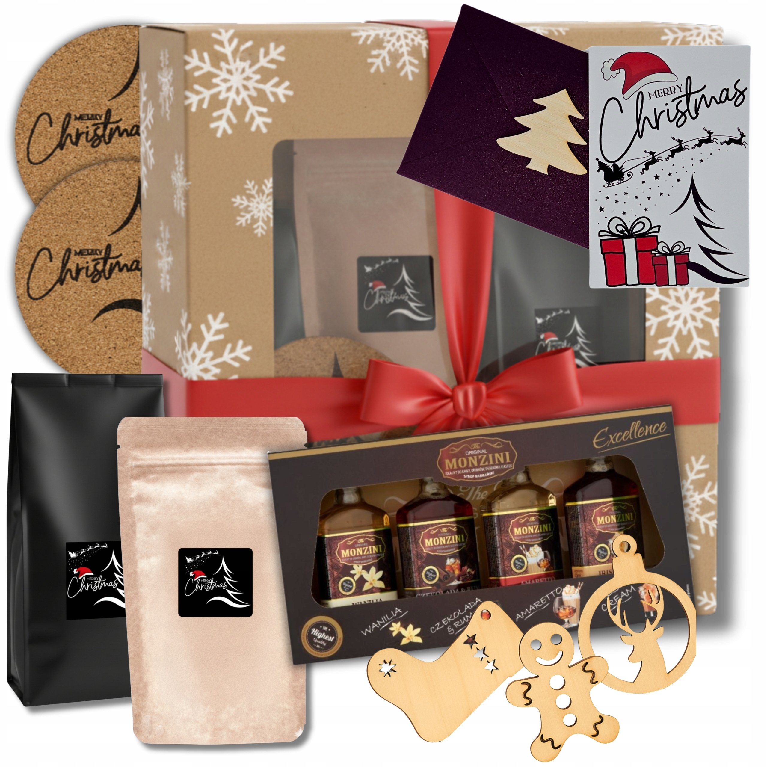 Zestaw Kosz Prezentowy XL Syropy Herbata Kawa Smakowa Bombki Kartka