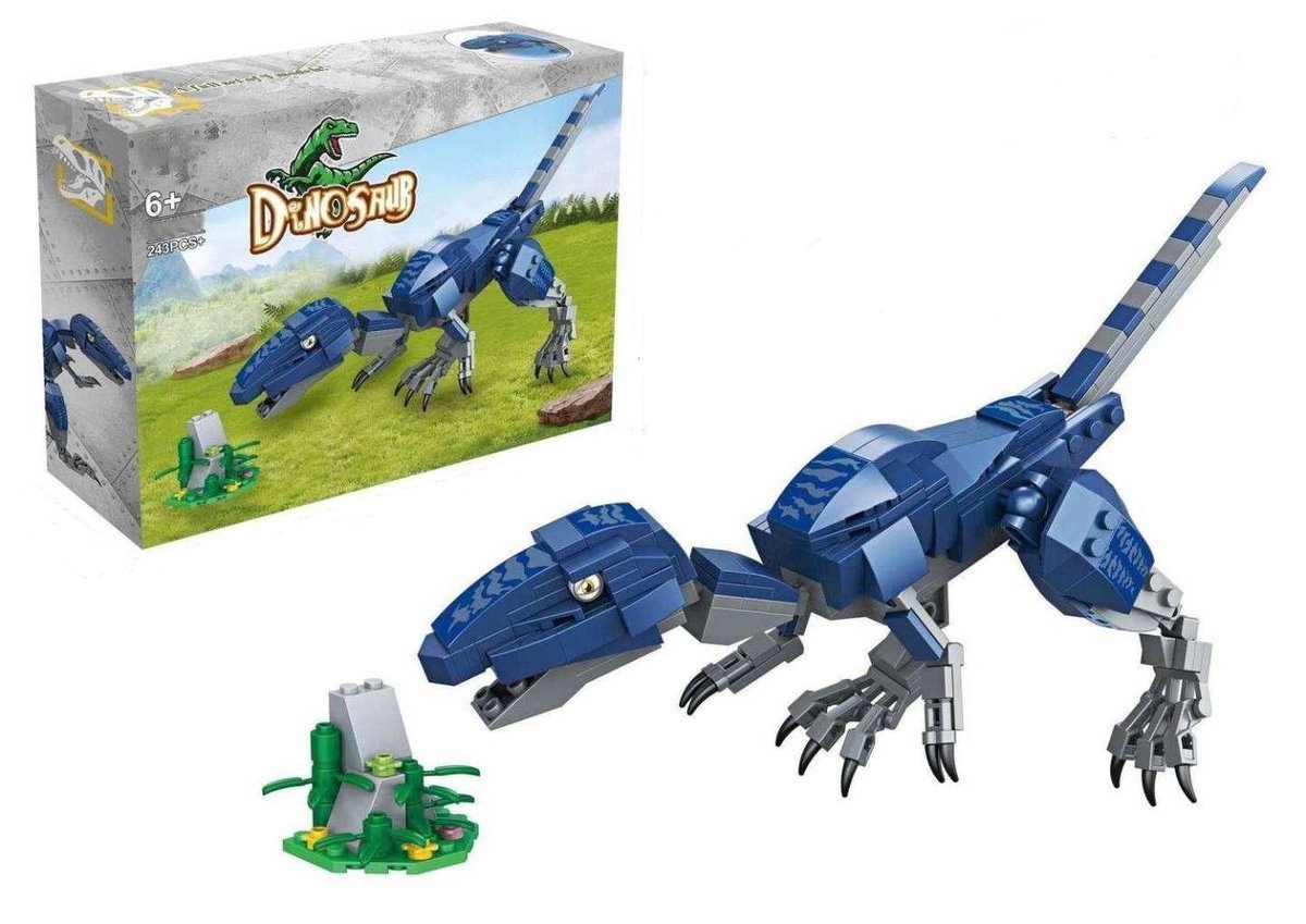 KLOCKI DINOZAUR – NIEBIESKI RAPTOR - 243 ELEMENTY