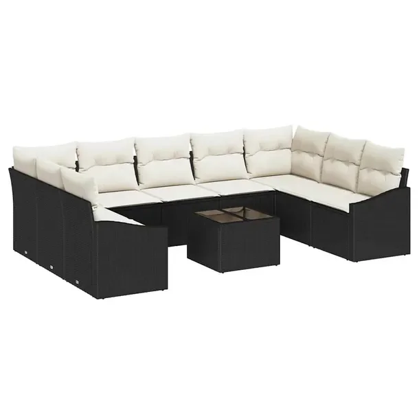 Zestaw Sofa Ogrodowa 9-częściowy, Czarna Matowa Rama, Kremowe Poduszki