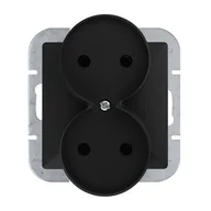 Gniazdka elektryczne - Gniazdo podwójne do systemu ramkowego czarny mat PERŁA - miniaturka - grafika 1