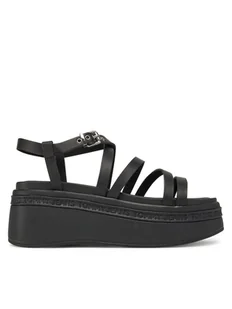 Tommy Jeans Sandały Tjw Wedgy Strappy Sandal EN0EN02756 Czarny - Sandały damskie - miniaturka - grafika 1