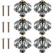 Zawiasy, okucia i inne akcesoria - Zestaw 6 czarnych, okrągłych ceramicznych gałek meblowych w stylu antycznej dyni - miniaturka - grafika 1