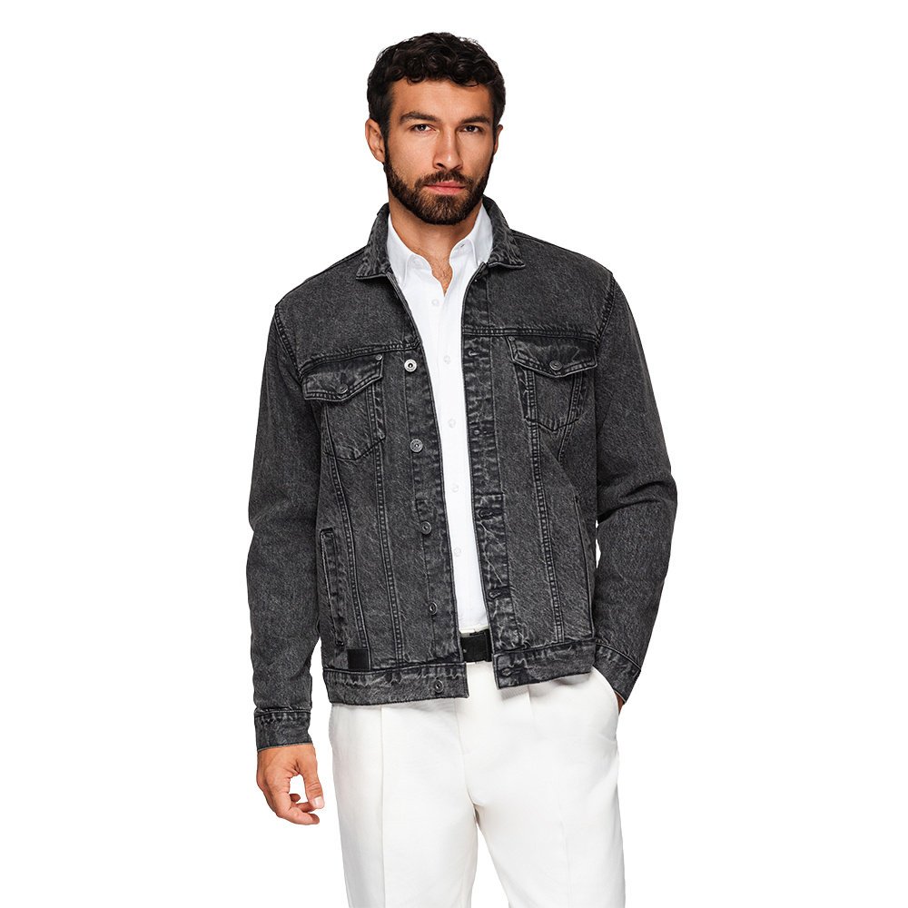 Męska kurtka jeansowa katana z washem - czarna V3 OM-JADJ-0219 rozmiar XL