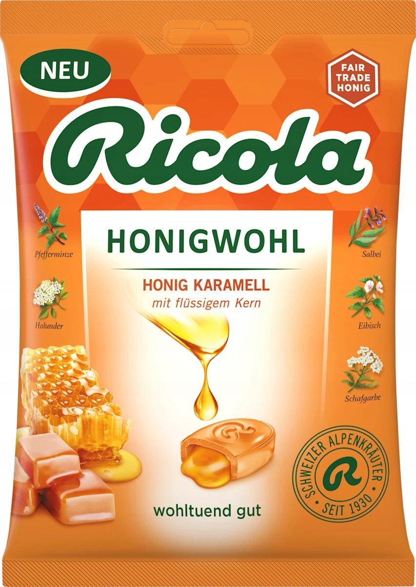 Cukierki Ricola Miód i Karmel z Płynnym Nadzieniem z Niemiec