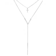 Naszyjniki - Srebrny naszyjnik damski z krzyżykiem i patyczkiem - Manoki - miniaturka - grafika 1