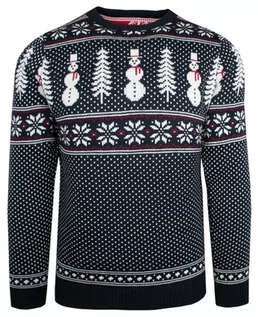 Swetry męskie - Sweter Świąteczny w Norweski Wzór - Granatowy - Brave Soul - grafika 1