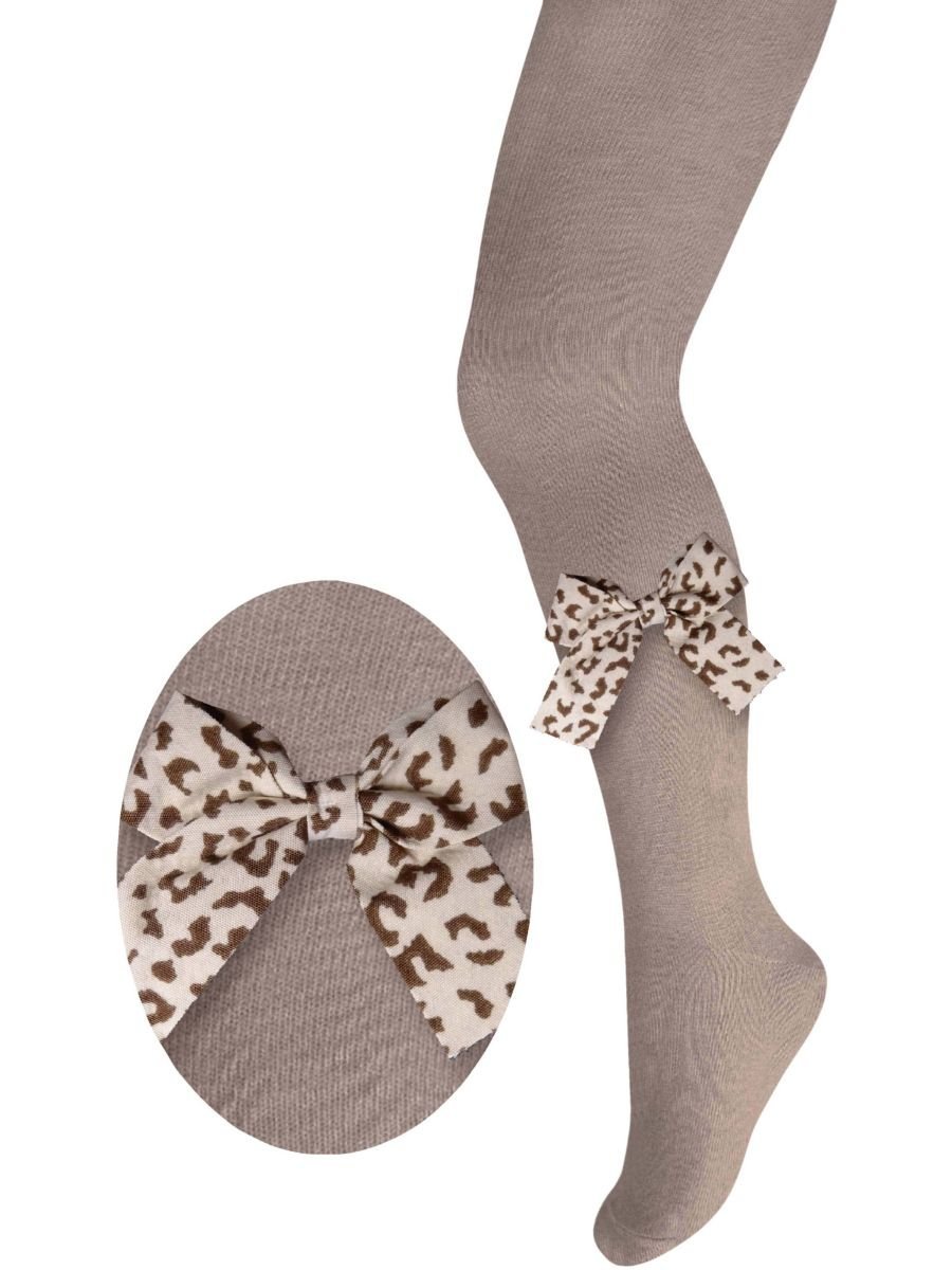 Rajstopy dziecięce bawełniane ecru kokardką w panterkę Milusie r.92/98