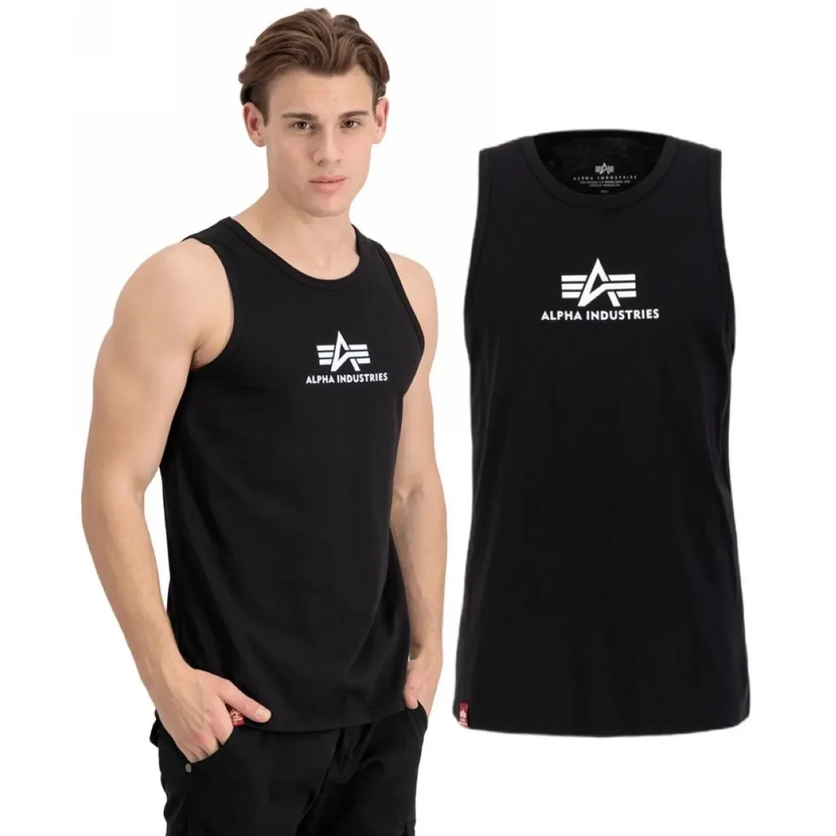Tank Top Alpha Industries Basic Mid Logo 126566 03 - Czarny 3XL [3XL]