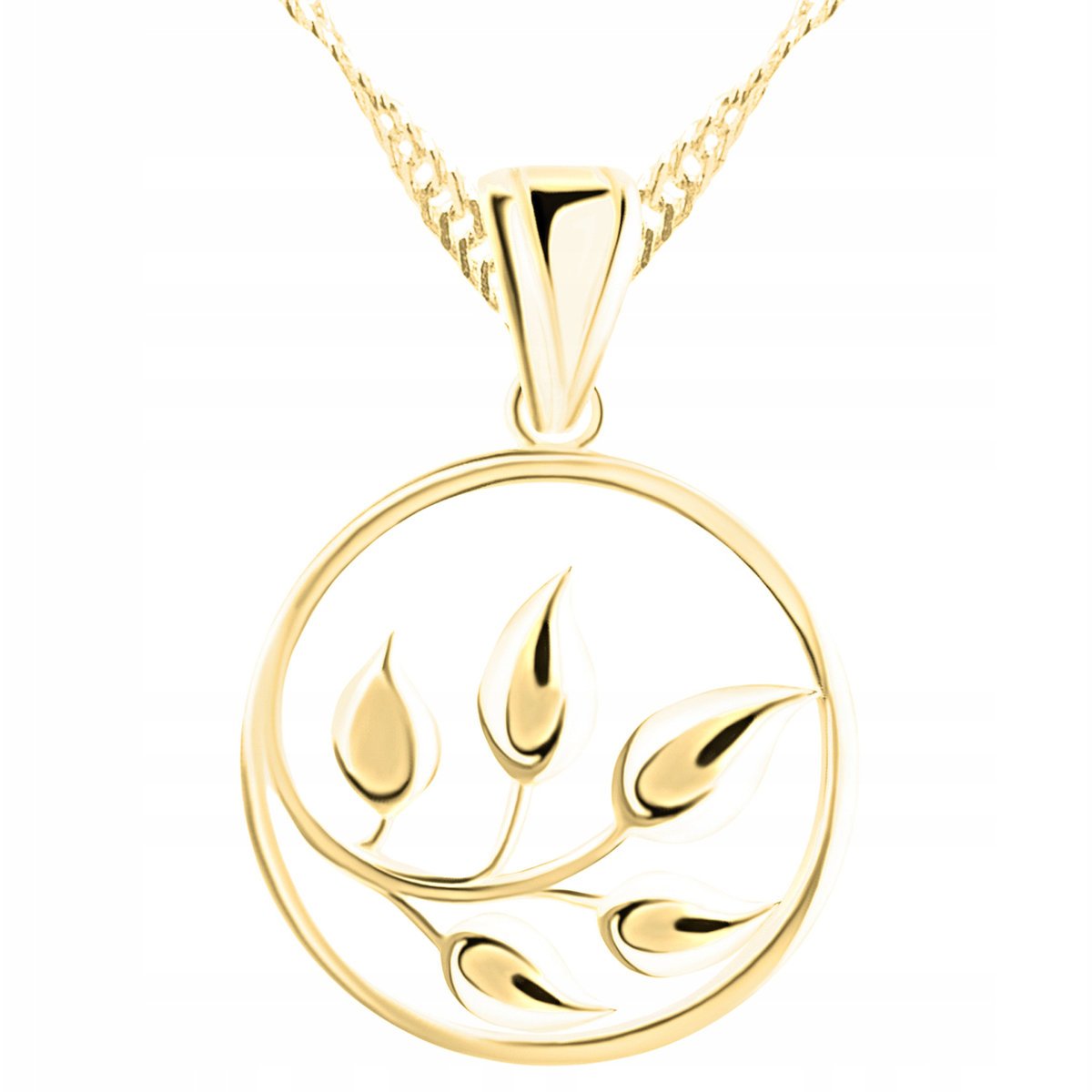 Złoty Naszyjnik z Liściem Gałązką Drzewem Drzewo Liść Gałązka SREBRO 925