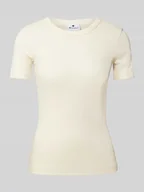 Koszulki i topy damskie - T-shirt z prążkowanym okrągłym dekoltem - miniaturka - grafika 1