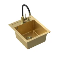 Zlewozmywaki - ART JOHNNY 100  43x50x20,3) Steingran Art Gold 
z syfonem manualnym, baterią Maggie i dozownikiem 
- złoty - miniaturka - grafika 1