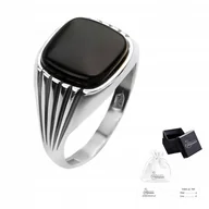 Pierścionki - Sygnet srebro pr. 925 Elegancki Stylowy Pierścień z Czarnym Onyksem r. 20 - miniaturka - grafika 1