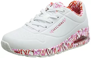 Trampki damskie - Skechers Damskie trampki Uno Loving Love, Białe Durabuck czerwono-różowe wykończenie z siatki, 39.5 EU - grafika 1