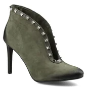 Botki damskie - Zielone Botki Carinii Damskie Buty Na Obcasie - miniaturka - grafika 1