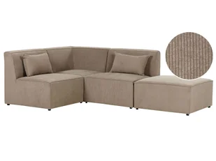 BELIANI Sofa narożnik prawostronny modułowa beżowoszary sztruksowa z otomaną 3-osobowa nowoczesna kanapa z poduszką - Narożniki - miniaturka - grafika 1