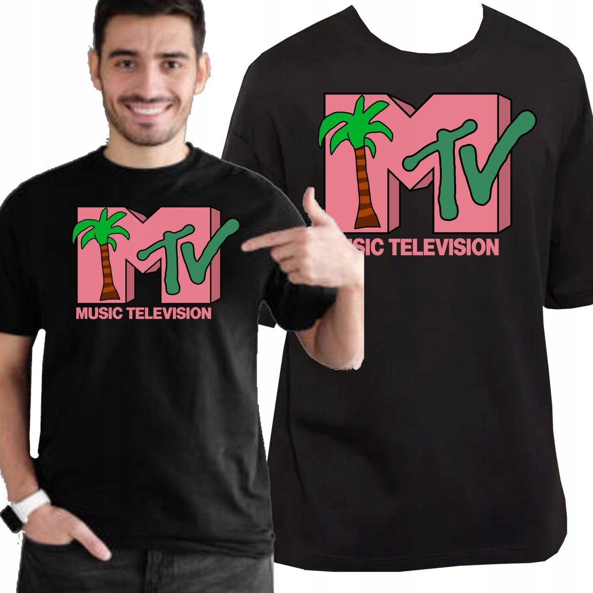 KOSZULKA MĘSKA Z NADRUKIEM MTV MUZYKA PREMIUM JAKOŚĆ S 3401 CZARNA