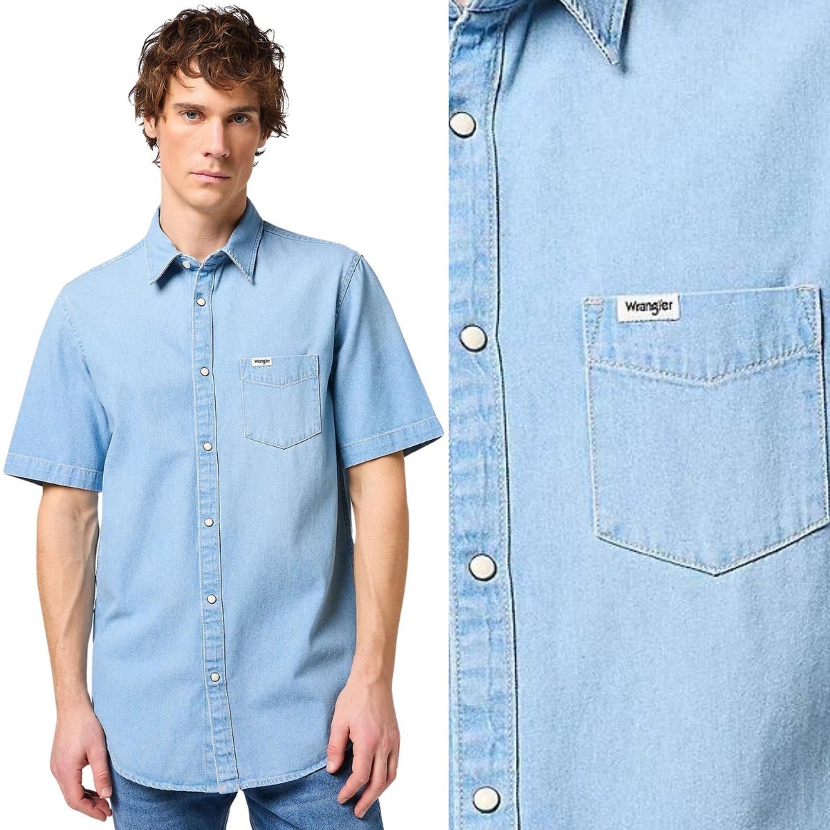 Wrangler 1 POCKET SHIRT Light Stone JEANSOWA KOSZULA KRÓTKI RĘKAW DżINS S