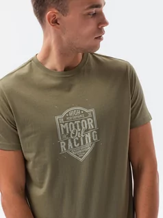 Koszulki męskie - T-shirt męski z nadrukiem - oliwkowy V-25B S1434 - grafika 1