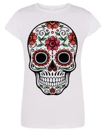 Koszulki i topy damskie - T-Shirt damski kolorowy nadruk CZASZKA r.L - miniaturka - grafika 1