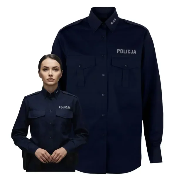 Koszula Damska Służbowa Granatowa Długi Rękaw Policja Pagony Odblask 38B