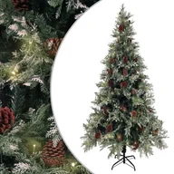 Choinki - vidaXL Choinka z lampkami LED i szyszkami, zielona, 225 cm, PVC i PE - miniaturka - grafika 1