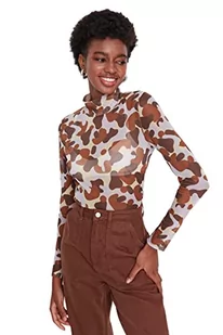 Trendyol Damska dopasowana bodycone, dzianinowa bluzka z okrągłym dekoltem, Brązowy, XS - Body - miniaturka - grafika 1