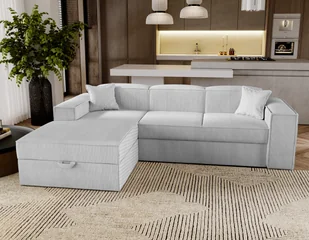 Sofa narożna z funkcją spania Santorini - Sofa 250 cm z funkcją spania, narożnik w kształcie litery L, rozkładana sofa - Lewa - Grey & Poso 110 - Narożniki - miniaturka - grafika 1