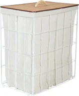 Kosze na bieliznę - BELIANI Kosz na pranie biały metal bambusowa pokrywa zdejmowalna poliester nowoczesny design wielofunkcyny do przechowywania - miniaturka - grafika 1