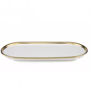 HowHomely Taca dekoracyjna Lovia White Gold 32 cm - Tace i patery - miniaturka - grafika 1