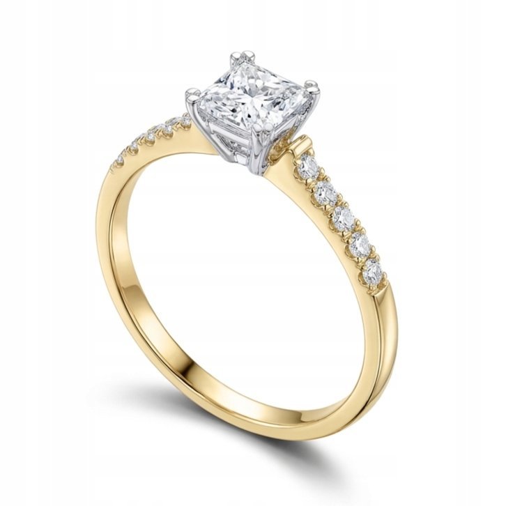 ZŁOTY PIERŚCIONEK ZARĘCZYNOWY Z MOISSANITAMI 0.65CT PRINCESS 14KT 585