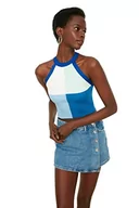 Body - Trendyol Damska bluzka z dzianiny slim bodycon wiązana na szyi, NIEBIESKI, XS - miniaturka - grafika 1