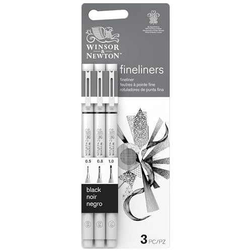 Winsor & Newton Fineliner - Zestaw 3 kalibrowanych długopisów fineliner, kolor czarny, końcówki 0,5, 0,8, 1.0