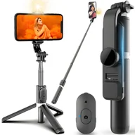 Selfie stick - SELFIE STICK STATYW KIJEK DO TELEFONU Z PILOTEM + LAMPA LED BLUETOOTH TRIPOD - miniaturka - grafika 1