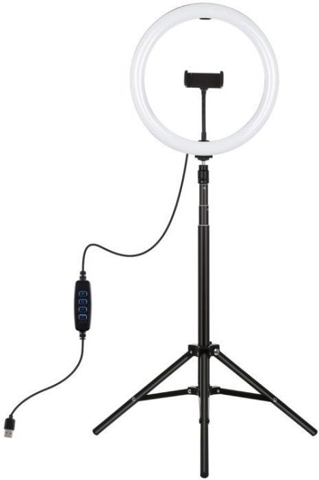 Lampa studyjna Puluz LED žiedinė lempa 30cm su trikoju stovu iki 1.65m ir telefono laikikliu, USB PKT3061B