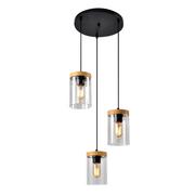 Lampy sufitowe - Wels lampa wisząca na plafonie 3X40 czarny+drewniany klosz dymiony 33-22011 - miniaturka - grafika 1