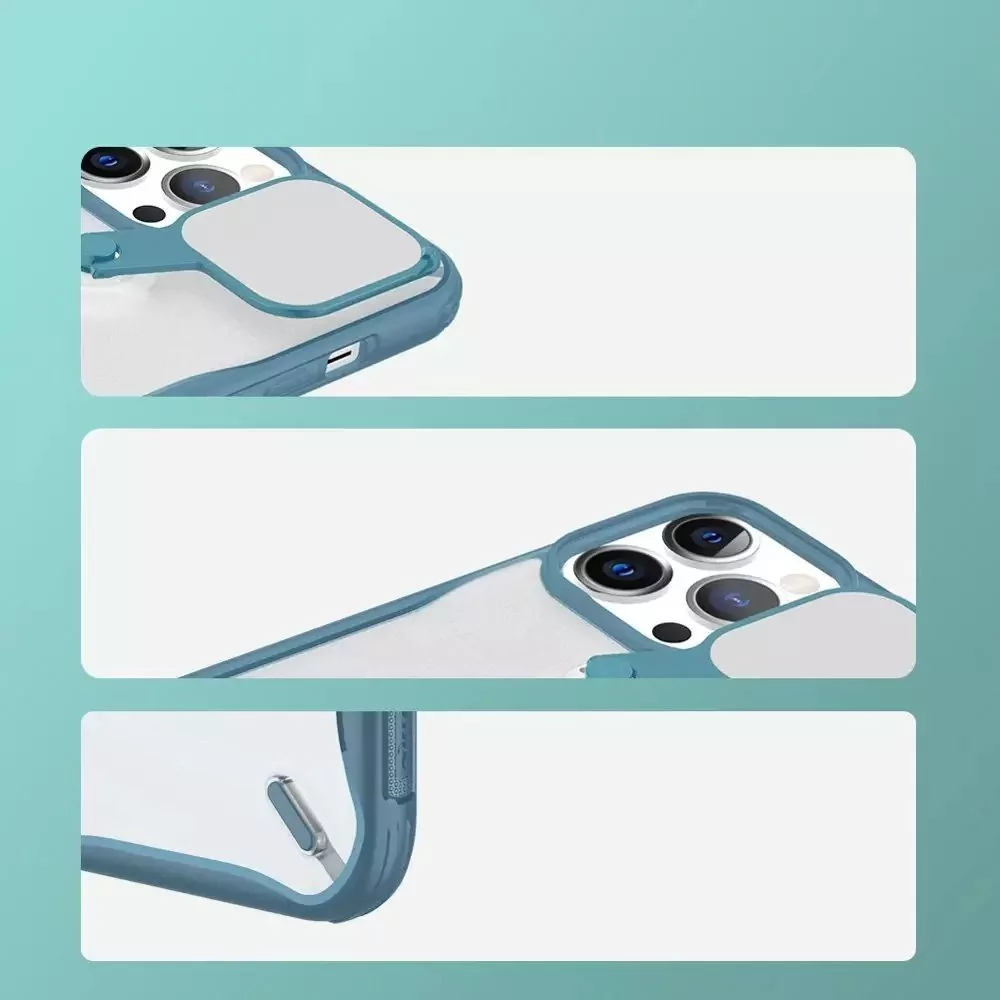 Nillkin Cyclops Case wytrzymałe etui z osłoną na aparat i składaną podstawką iPhone 13 Pro Max niebieski