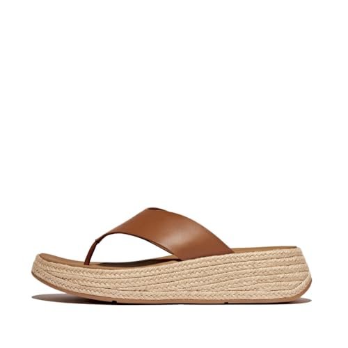 Fitflop Damskie sandały typu F Espadryle, skórzane płaskie sandały T/Post, Deep Tan, 5 UK, Głęboka opalenizna, 38 EU