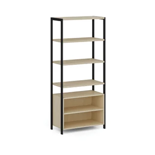 Ścianka półkowa HOME OFFICE z szafką z drzwiczkami, czarna/orzech - Inne meble biurowe - miniaturka - grafika 5