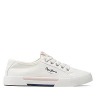Buty dla dziewczynek - Tenisówki Pepe Jeans Brady Girl Basic PGS30543 Biały - miniaturka - grafika 1