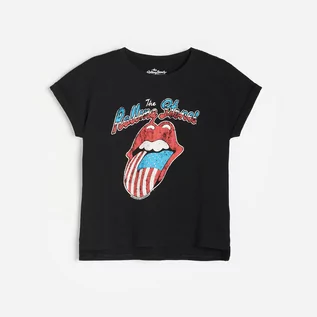 Koszulki dla dziewczynek - Reserved Reserved - T-shirt z nadrukiem ROLLING STONES - Czarny - grafika 1