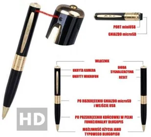 Szpiegowski Długopis HD!! Nagrywający Obraz i Dźwięk + Aparat Foto + Pendrive... - Minikamery i aparaty szpiegowskie - miniaturka - grafika 1