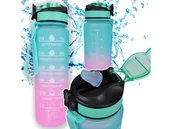 Shakery i bidony sportowe - Butelka Motywacyjna Na Wodę 1000Ml Bidon Z Miarką Siłownia Fitness 1L Miętowo-Różowa - miniaturka - grafika 1