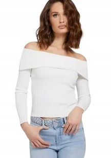 GUESS BIAŁA BLUZKA DAMSKA PRĄŻKOWANA Z ODKRYTYMI RAMIONAMI S GXB - Bluzki damskie - miniaturka - grafika 1