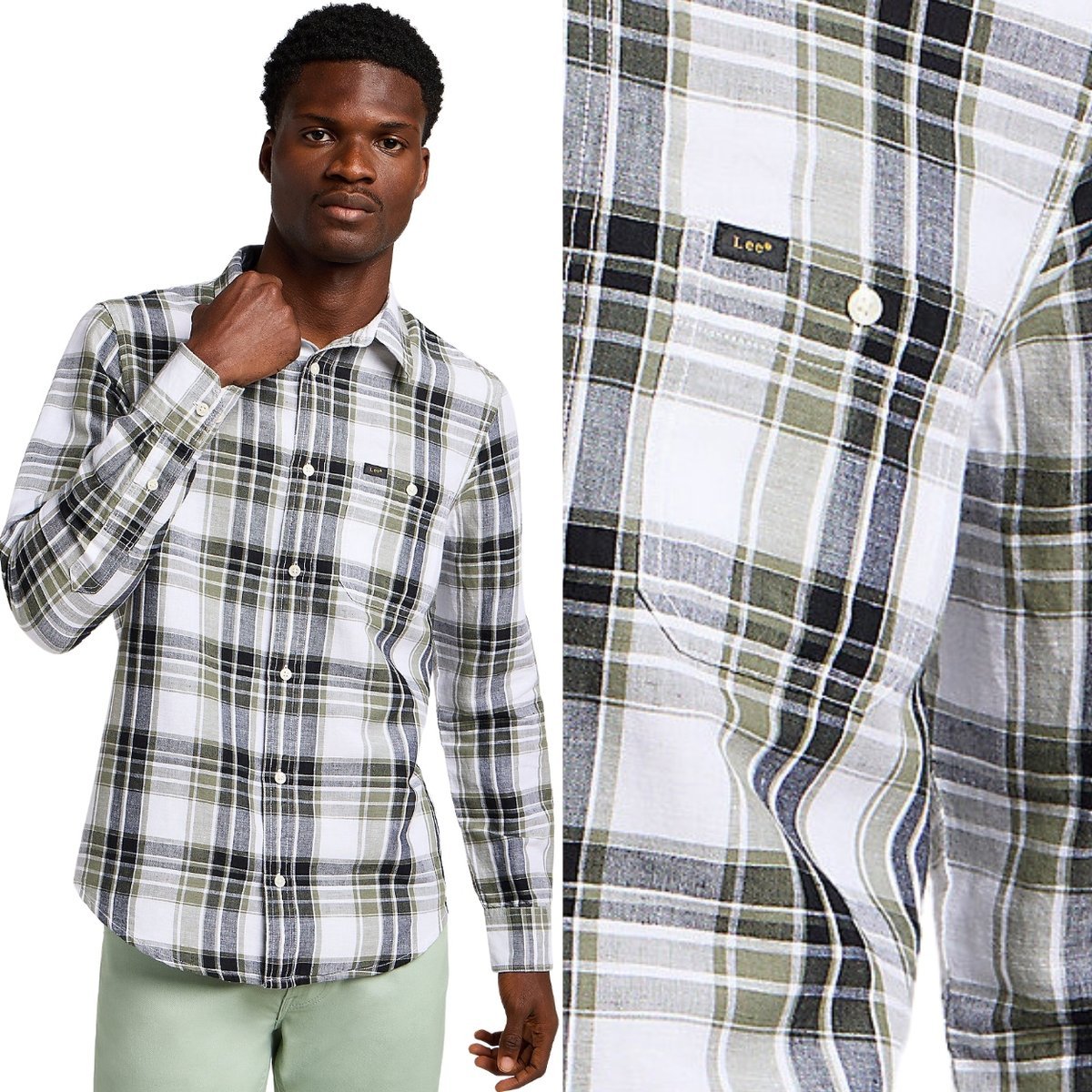 Lee Leesure Shirt Olive Grove Lniana Zielona Koszula W Kratę Regular M