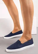 Trampki damskie - Granatowe Wsuwane Tenisówki Ozdobione Wstawką z Ekoskóry na Zapiętku Eliriaba - miniaturka - grafika 1