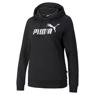 PUMA Damska bluza z kapturem ESS+ metaliczny logo, czarna, M - Bluzy damskie - miniaturka - grafika 1