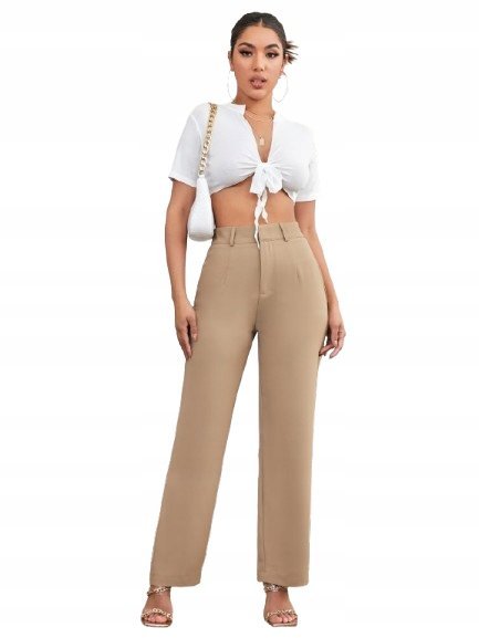 SHEIN SPODNIE BEŻOWE GŁADKIE ELEGANCKIE 38 M6O